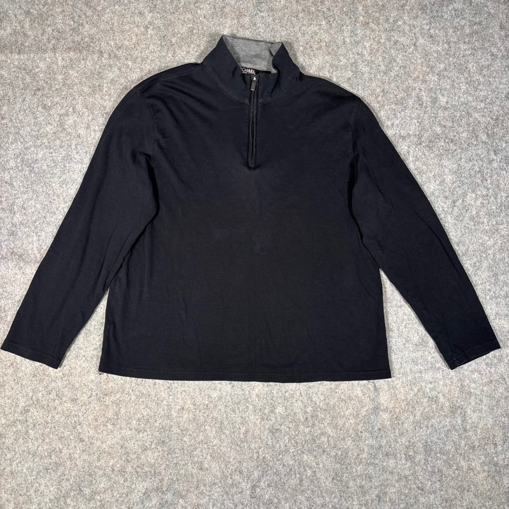 Michael Kors Quarter Zip Pullover Mens Large Black Cotton Mock Neck Sweater READ
